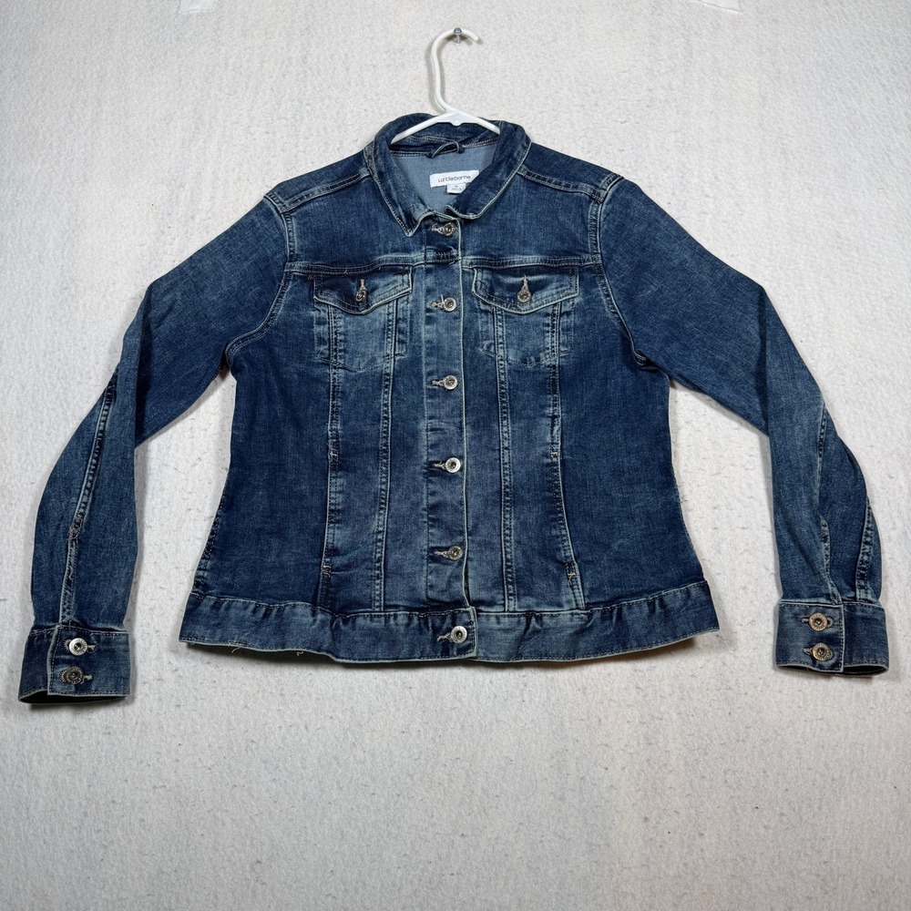 Liz Claiborne Womens Medium Wash Blue Denim Trucker Jacket Size M Stretch